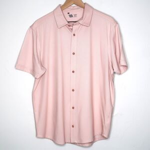 VRST Mens Button Down Shirt Large‎ Pink Crepe Short Sleeve Stretch Golf Office
